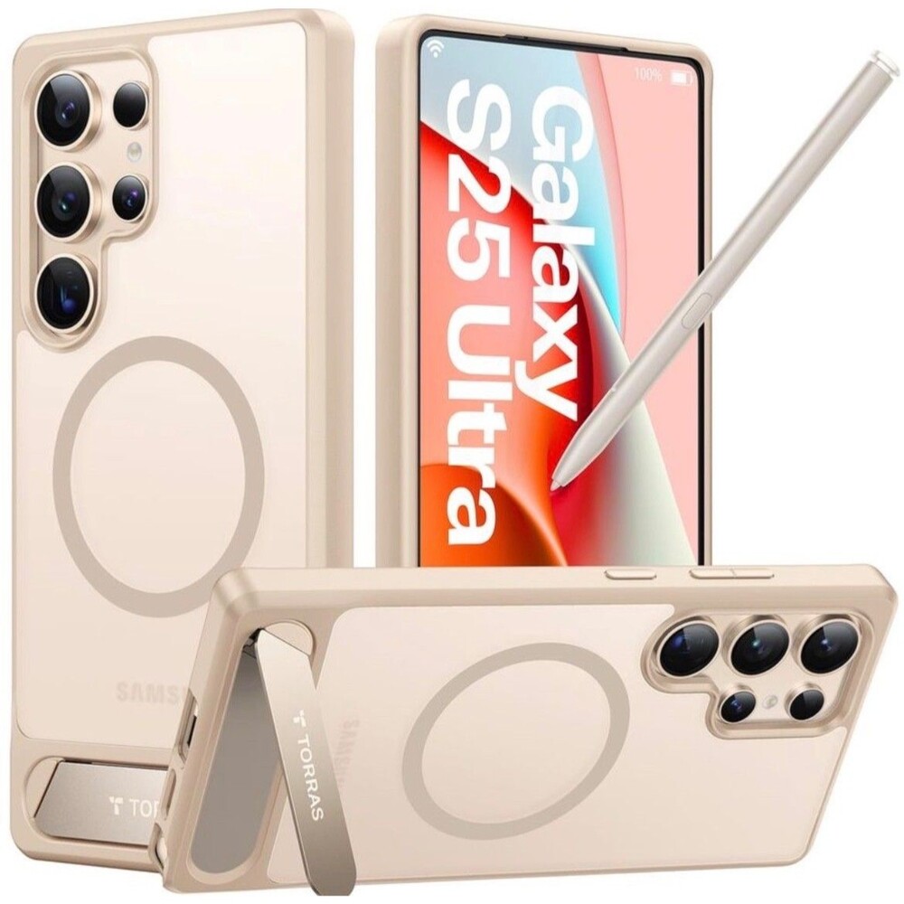 TORRAS S25 Ultra Case MagSafe Stand Kickstand Translucent Gold Edge